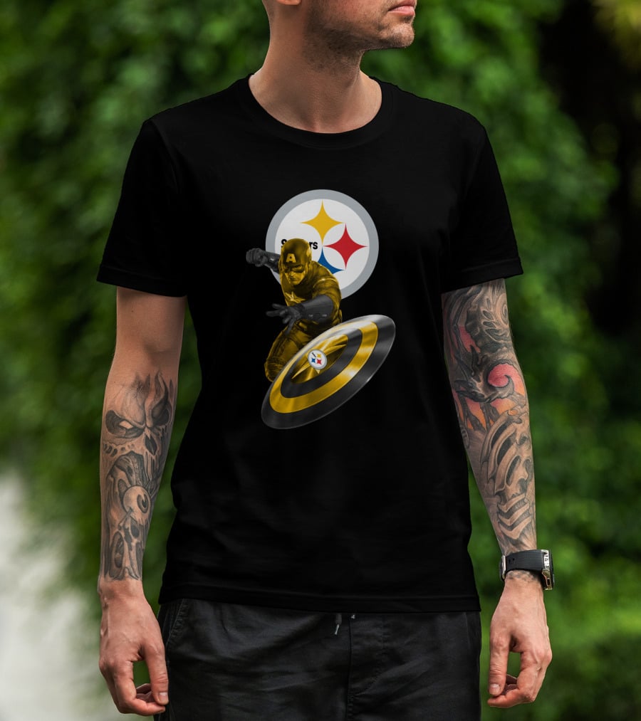 Pittsburgh Steelers Captain America Shield Iconic Mashup T-Shirt