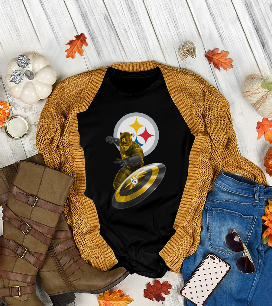 Pittsburgh Steelers Captain America Shield Iconic Mashup T-Shirt