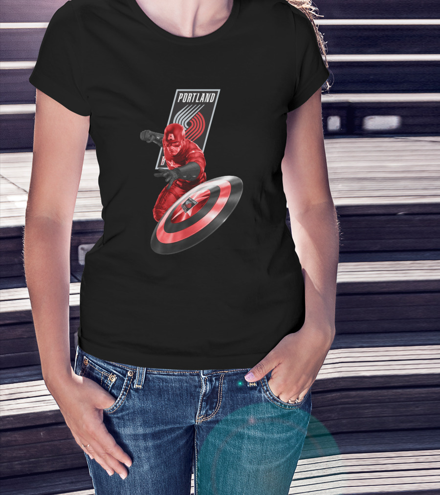 Portland Trail Blazers Captain America Shield Hero T-Shirt