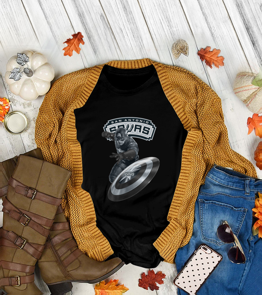 San Antonio Spurs Captain America Shield Logo Crossover T-Shirt