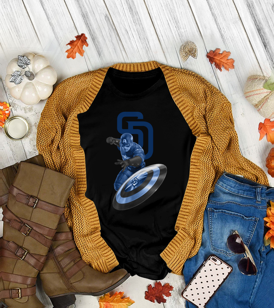 San Diego Padres Captain America Shield Crossover T-Shirt
