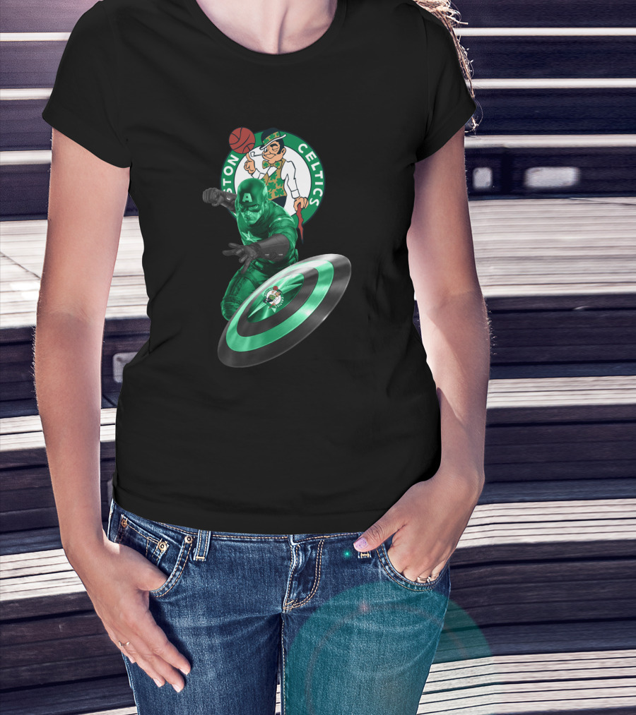 Boston Celtics Captain America Crossover Fan Mashup T-Shirt