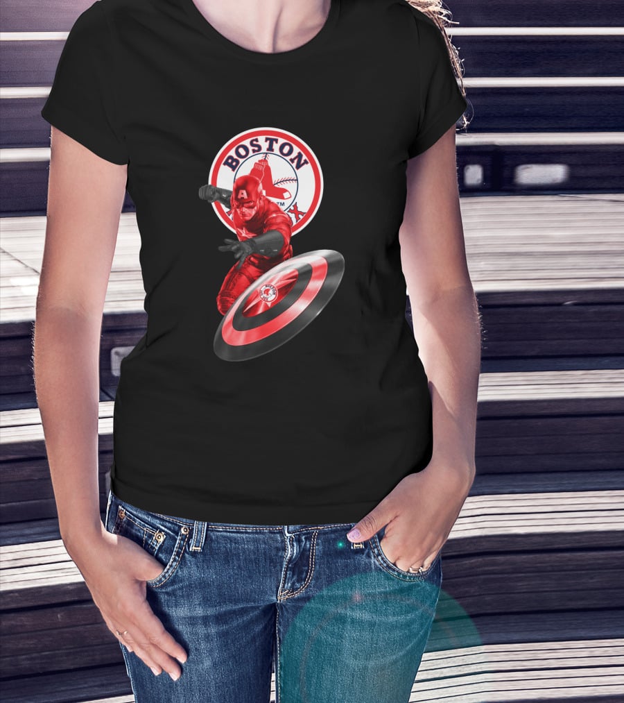 Boston Red Sox Captain America Shield Crossover Fan T-Shirt