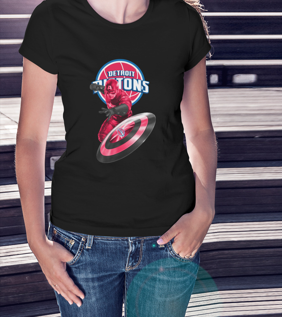 Detroit Pistons Captain America Crossover Fans Exclusive T-Shirt