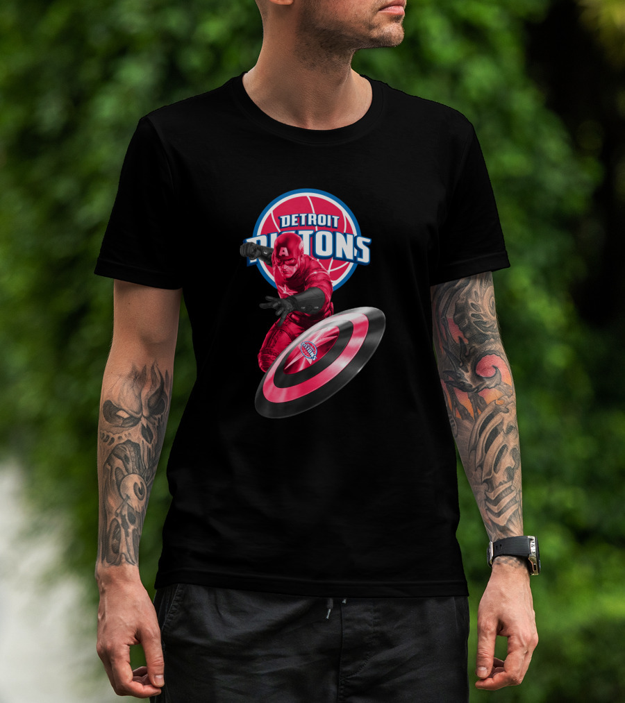 Detroit Pistons Captain America Crossover Fans Exclusive T-Shirt