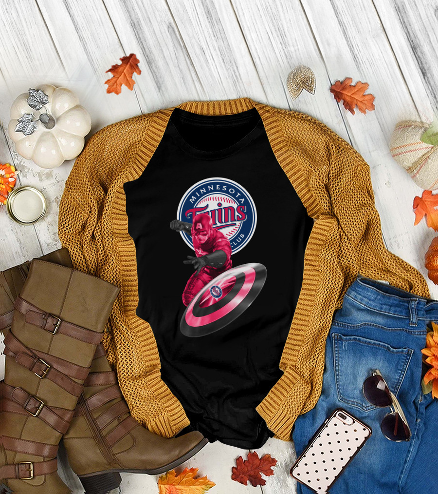 Minnesota Twins Baseball Club and Captain America Shield Fusion T-Shirt
