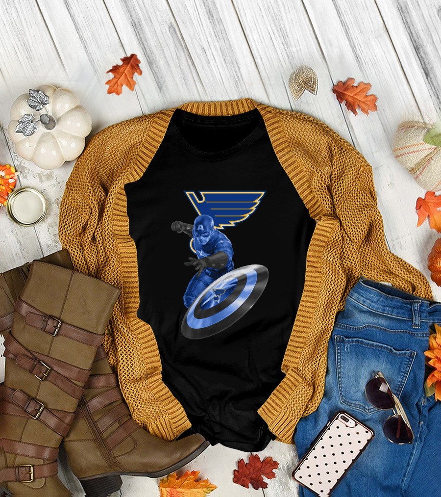 Captain America with St. Louis Blues Logo Crossover Fan Gear T-Shirt