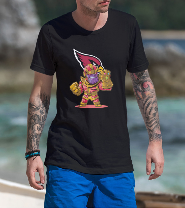 Thanos With Infinity Gauntlet And Arizona Cardinals Logo Combo T-Shirt
