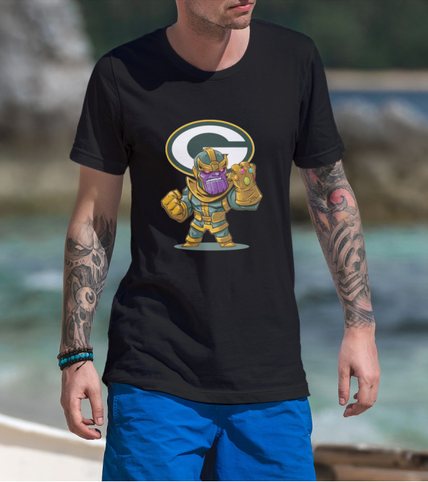 Thanos Standing With Green Bay Packers Logo And Infinity Gauntlet T-Shirt