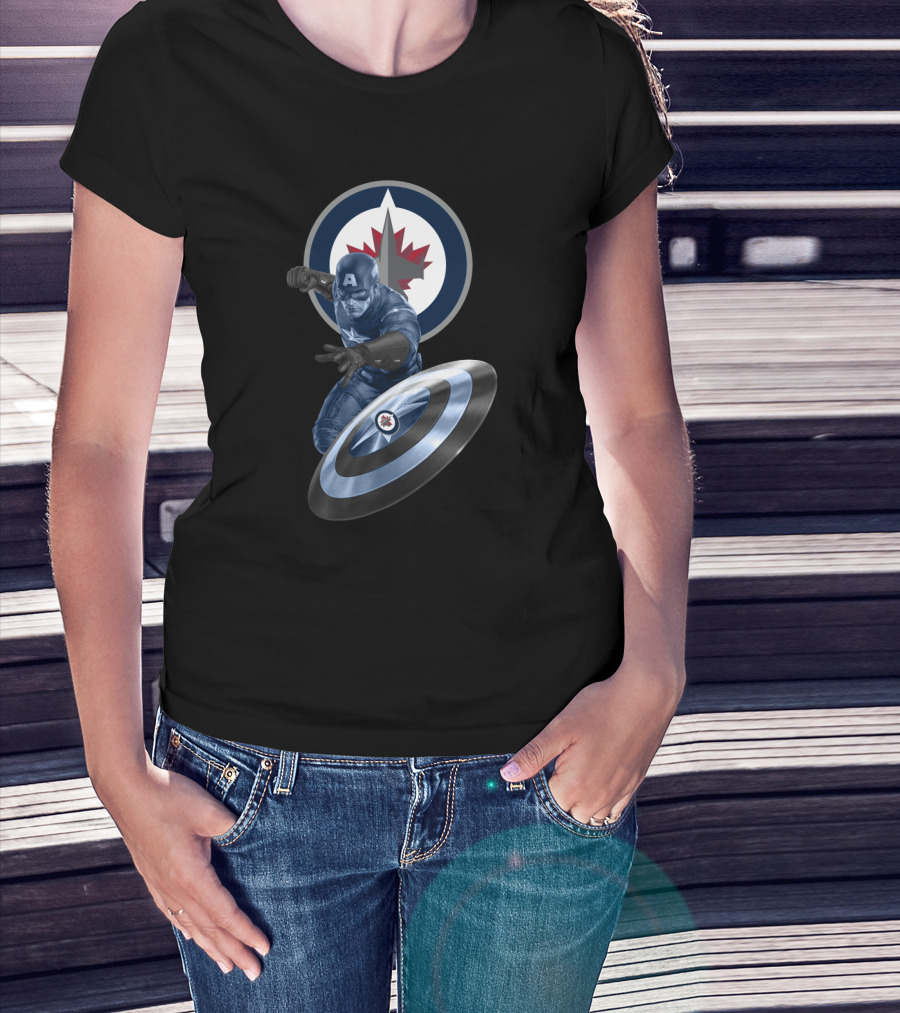 Winnipeg Jets And Captain America Crossover Logo With Iconic Shield T-Shirt