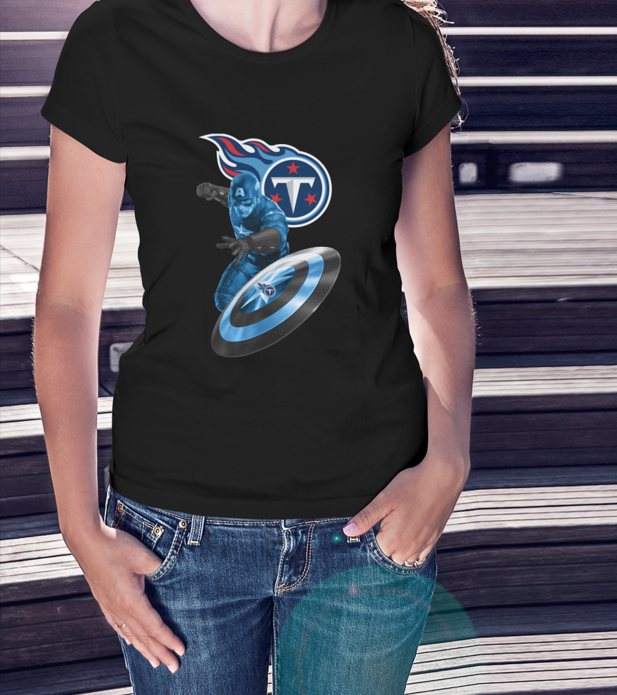 Tennessee Titans Captain America Crossover With Logo And Shield T-Shirt