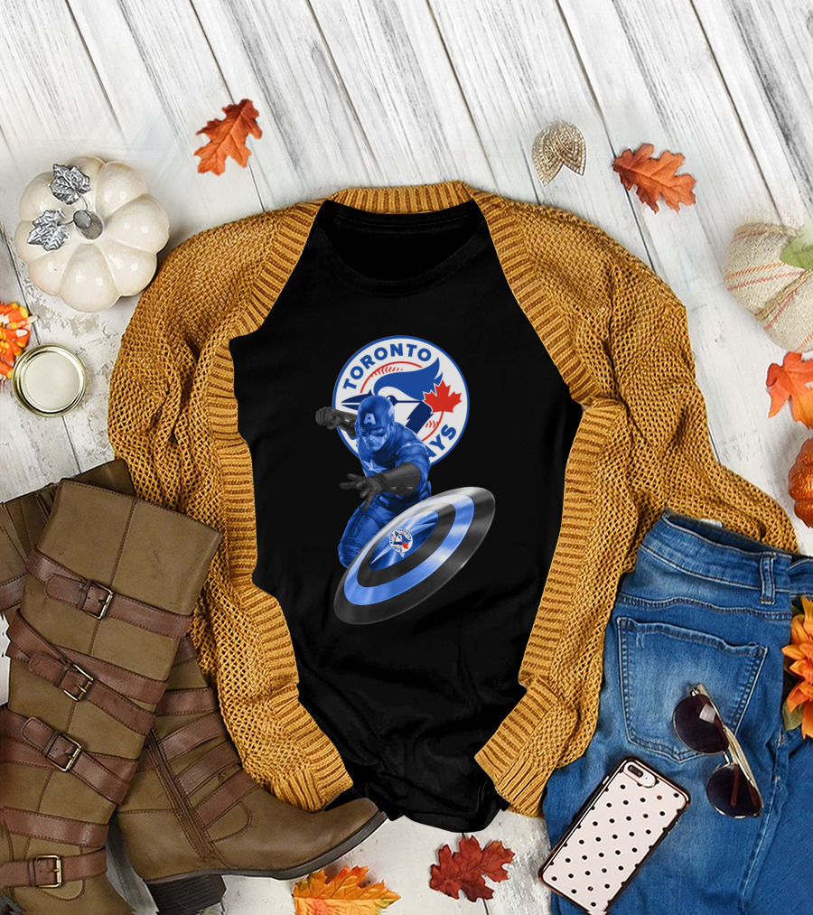Toronto Blue Jays Captain America Collaboration with Shield and Team T-Shirt