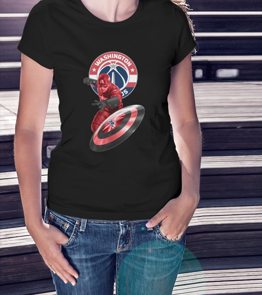 Washington Wizards Captain America Crossover Logo Shield T-Shirt