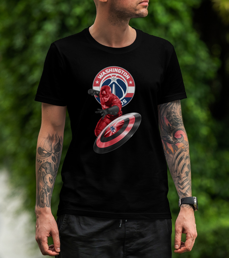 Washington Wizards Captain America Crossover Logo Shield T-Shirt