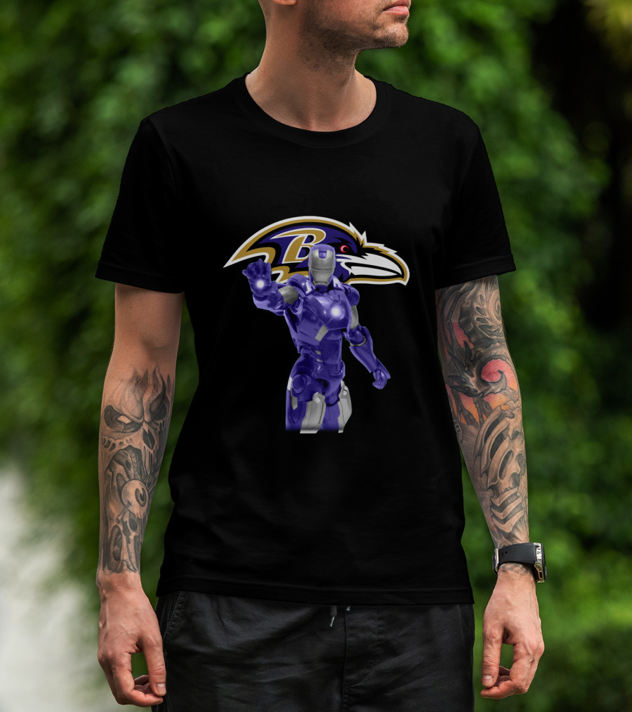 Iron Man Baltimore Ravens Fans Avengers Crossover Football Team Symbol T-Shirt