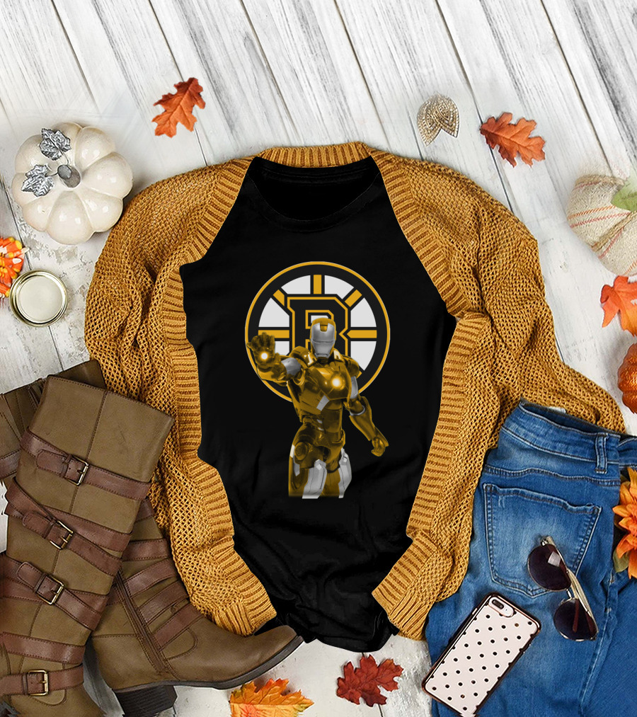 Iron Man Boston Bruins Crossover with Team Logo and Armor Fusion T-Shirt