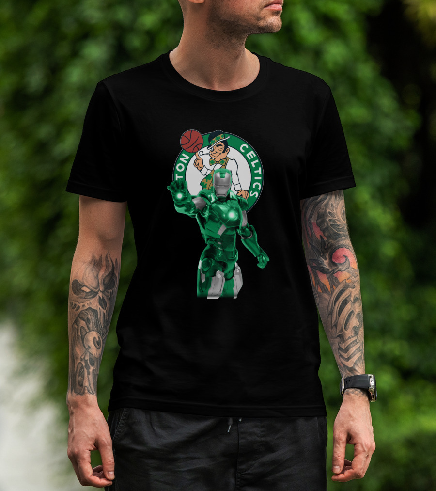Iron Man Celtics Fans Basketball Fusion T-Shirt