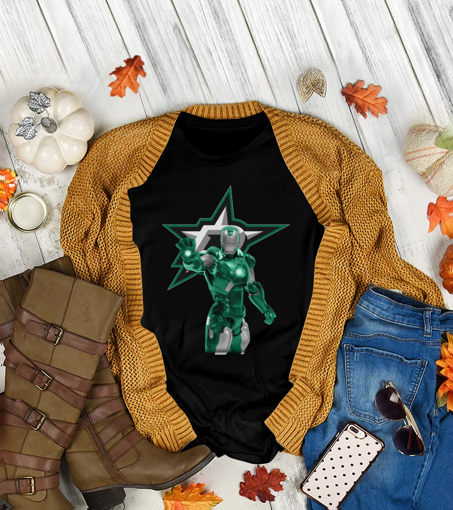 Iron Man Green Armor With Dallas Stars T-Shirt