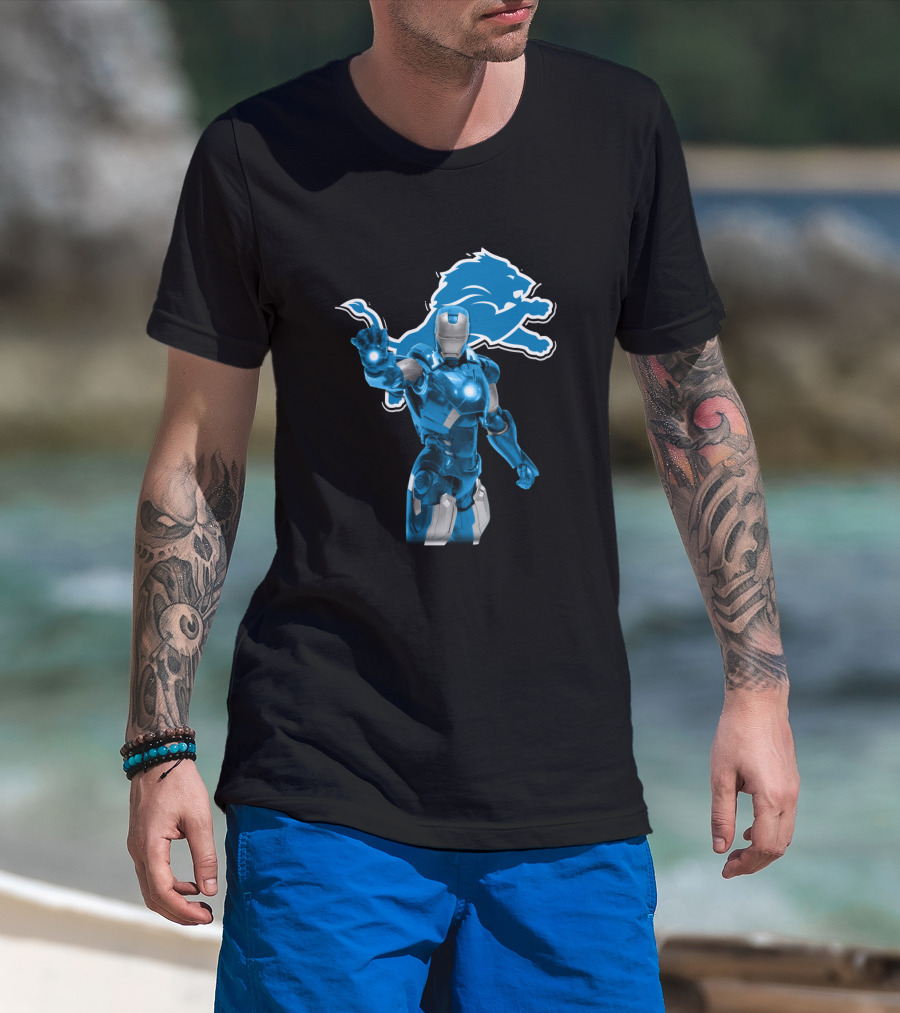 Iron Man Detroit Lions Fans Robot Warrior T-Shirt
