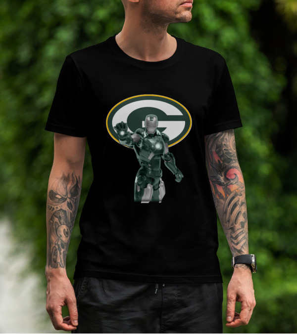 Iron Man Green Bay Packers Marvel Superhero Fan Crossover T-Shirt