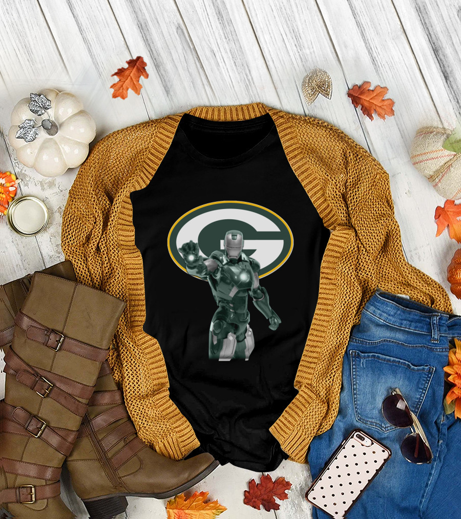 Iron Man Green Bay Packers Marvel Superhero Fan Crossover T-Shirt