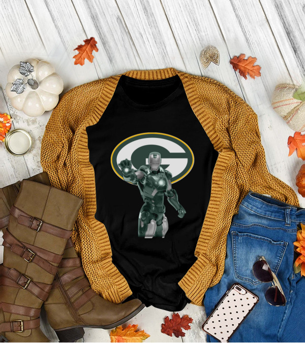 Iron Man Green Bay Packers Marvel Superhero Fan Crossover T-Shirt