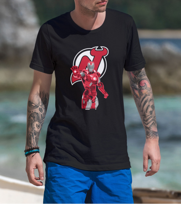 New Jersey Devils Iron Man Crossover With Iconic Armor And Team T-Shirt