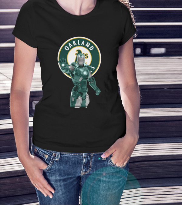 Oakland Athletics X Iron Man Crossover Marvel Avengers Baseball Team Collaboration T-Shirt