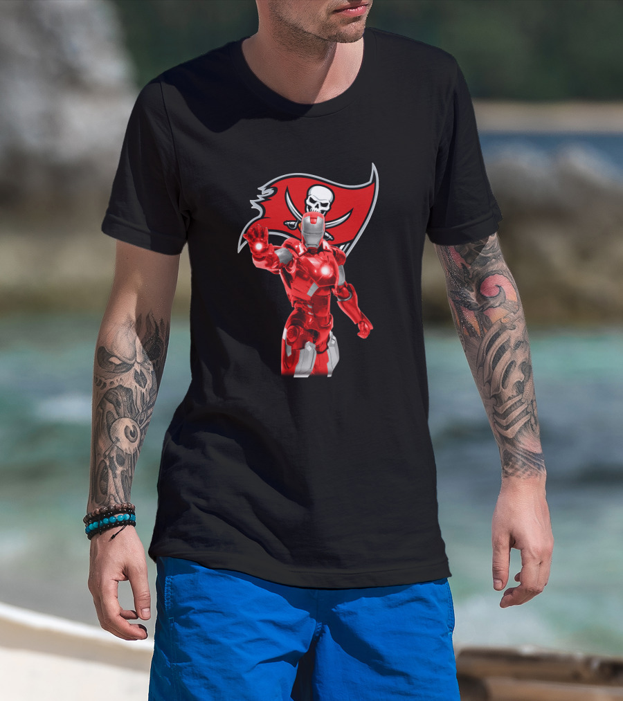 Iron Man Buccaneers Fans Tampa Bay Crossover Marvel Football Enthusiasts T-Shirt