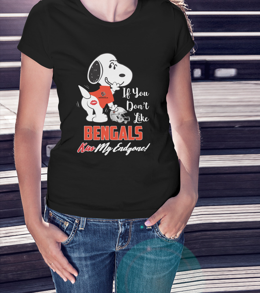 If You Don't Like Bengals Kiss My Endzone Snoopy And Cincinnati Bengals For Fans T-Shirt