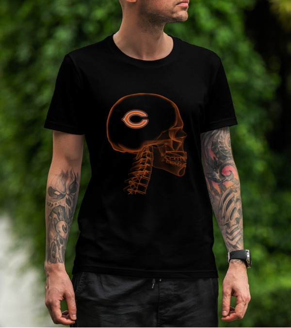 Chicago Bears Skull X-Ray Halloween Brain Fan T-Shirt