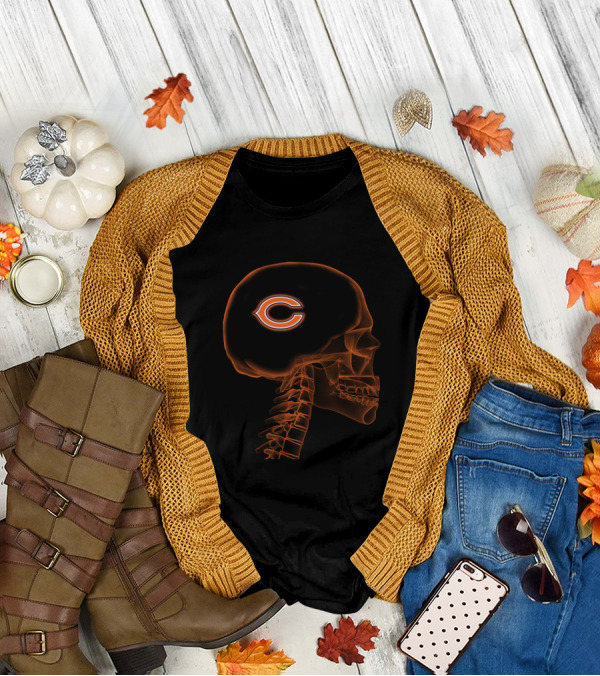 Chicago Bears Skull X-Ray Halloween Brain Fan T-Shirt