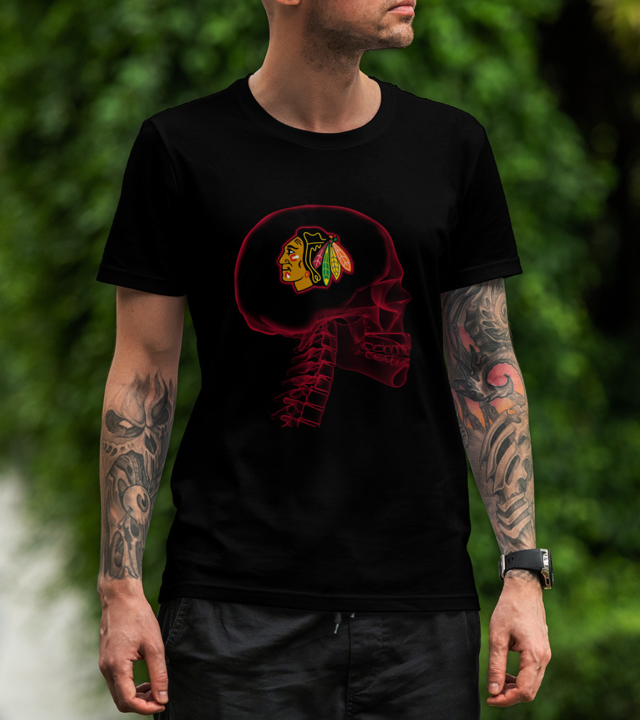Chicago Blackhawks Brain Neon Skeleton Halloween T-Shirt