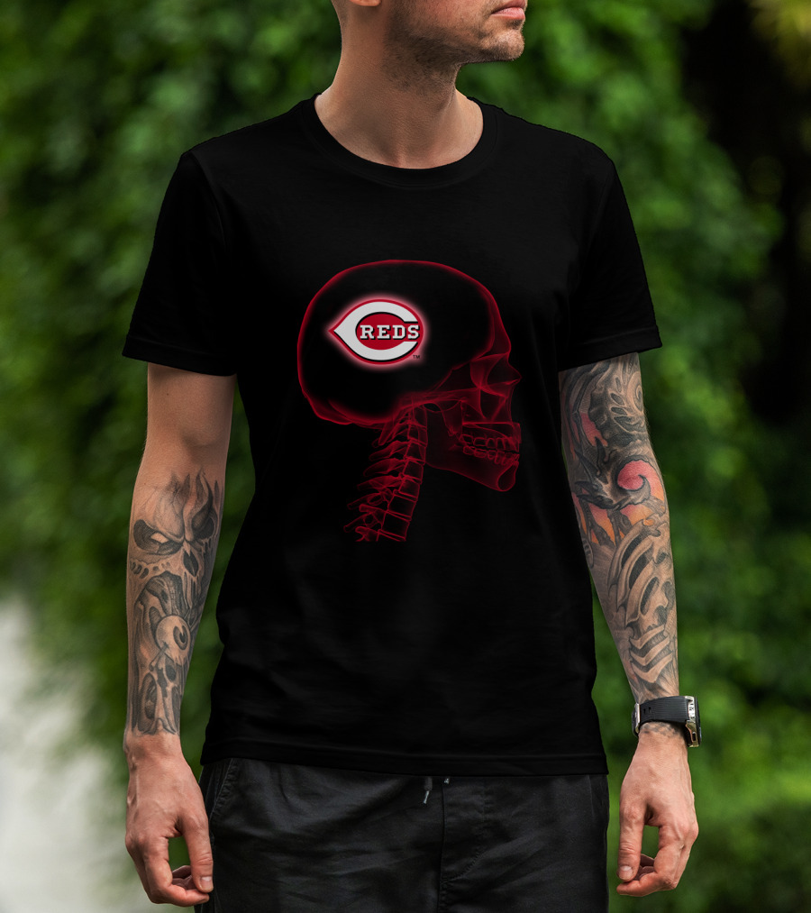 Cincinnati Reds Halloween Brain Skeleton X-Ray T-Shirt