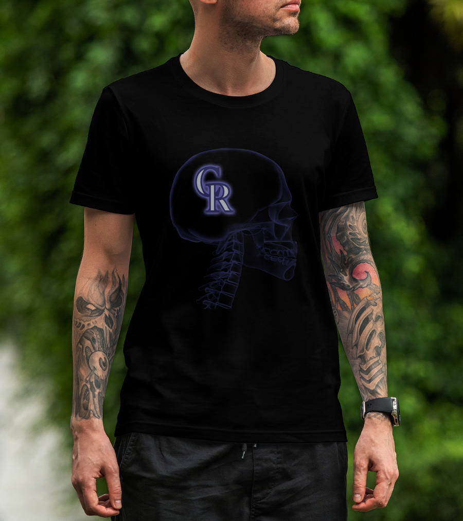 Colorado Rockies Logo Inside Skull Halloween Theme T-Shirt