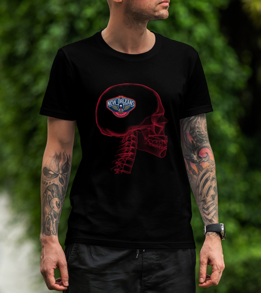 New Orleans Pelicans Brain Skeleton Halloween T-Shirt