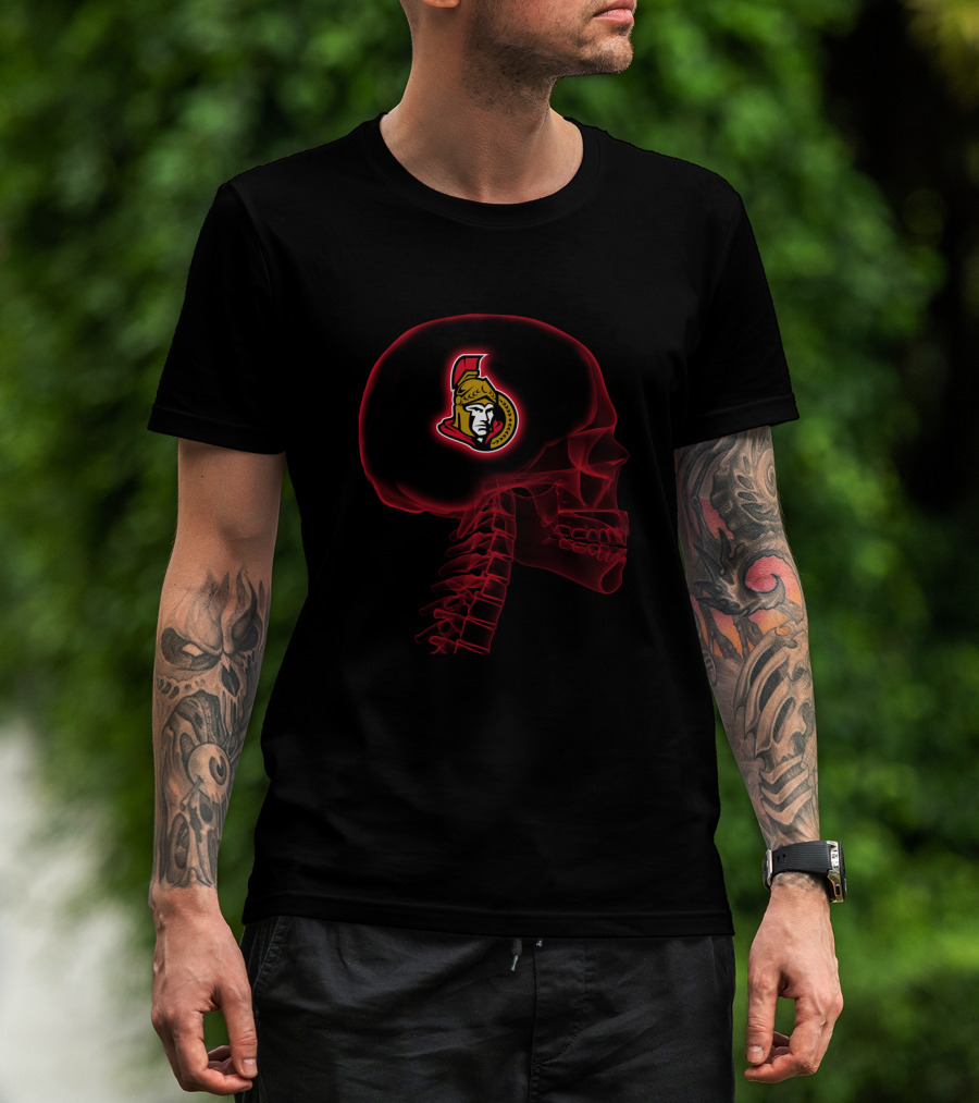 Ottawa Senators Logo Inside Brain Skeleton Halloween T-Shirt