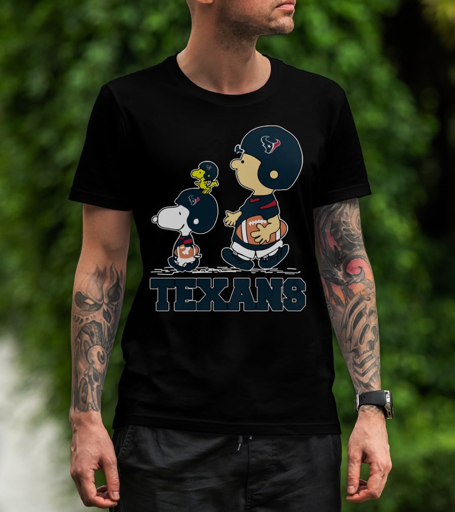 Snoopy Woodstock And Friends With Houston Texans Football Fans T-Shirt