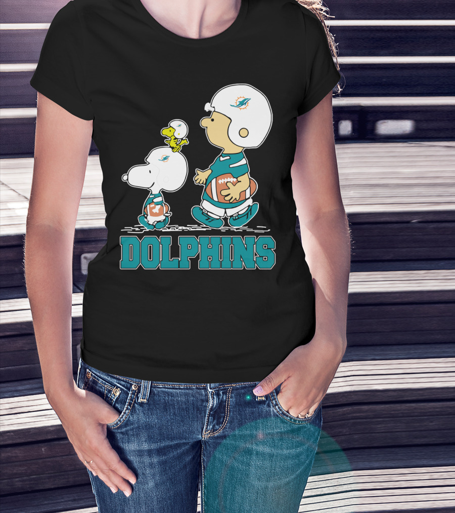 Snoopy Woodstock Miami Dolphins Football Fans Cartoon Helmets T-Shirt