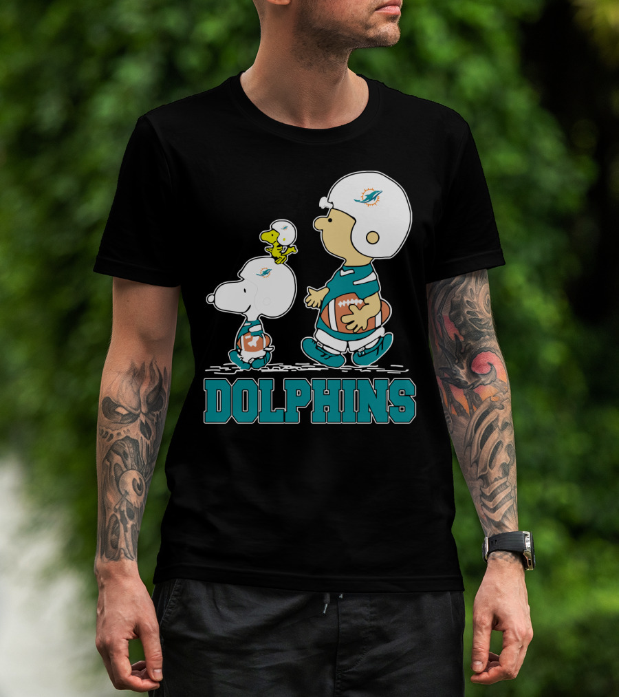 Snoopy Woodstock Miami Dolphins Football Fans Cartoon Helmets T-Shirt