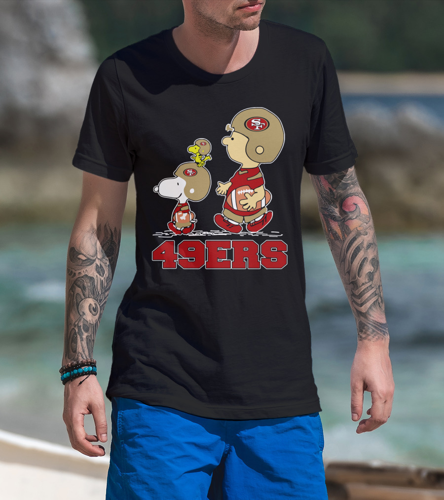 Snoopy Woodstock And Charlie Brown San Francisco 49ers Football Fans 49ers T-Shirt