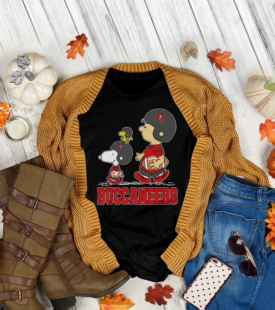 Snoopy Woodstock And Buccaneers Football Fans Featuring Iconic Characters T-Shirt