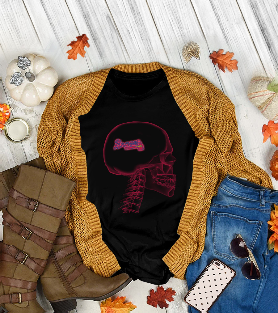 Atlanta Braves Brain Neon Skull Halloween T-Shirt