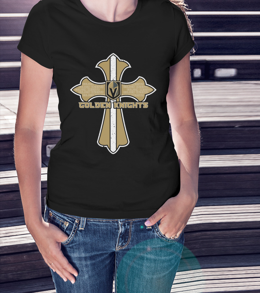 Golden Knights Cross Emblem With Vegas Hockey Team Crest T-Shirt
