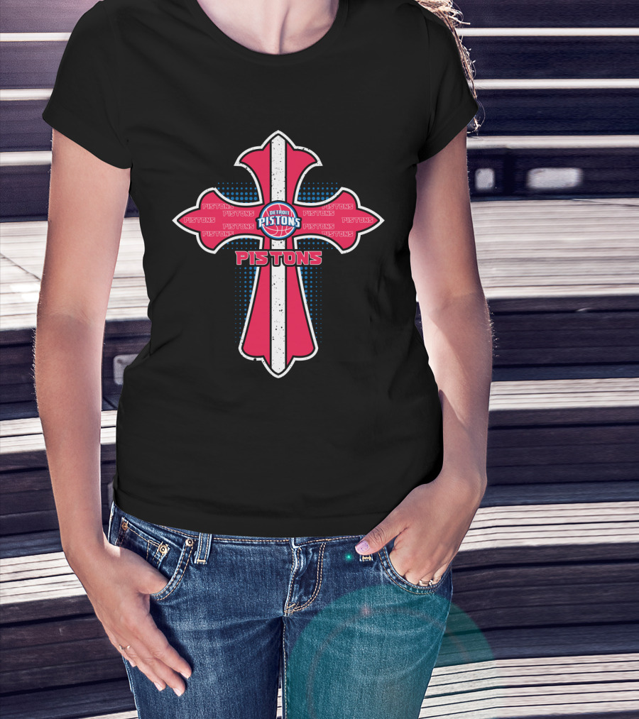 Detroit Pistons Cross Theme For Jesus And Basketball Fans T-Shirt