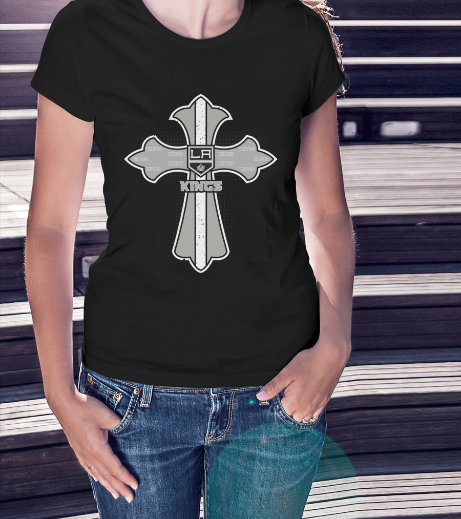 Cross For Jesus And La Kings Fans Kings Icon Black And White Tribute T-Shirt