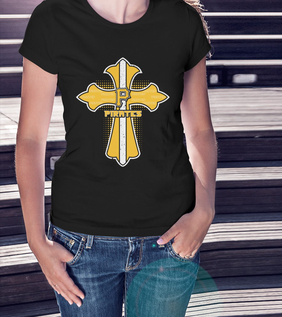 Cross With Pittsburgh Pirates Logo And Text Highlighting Faith And Fandom T-Shirt
