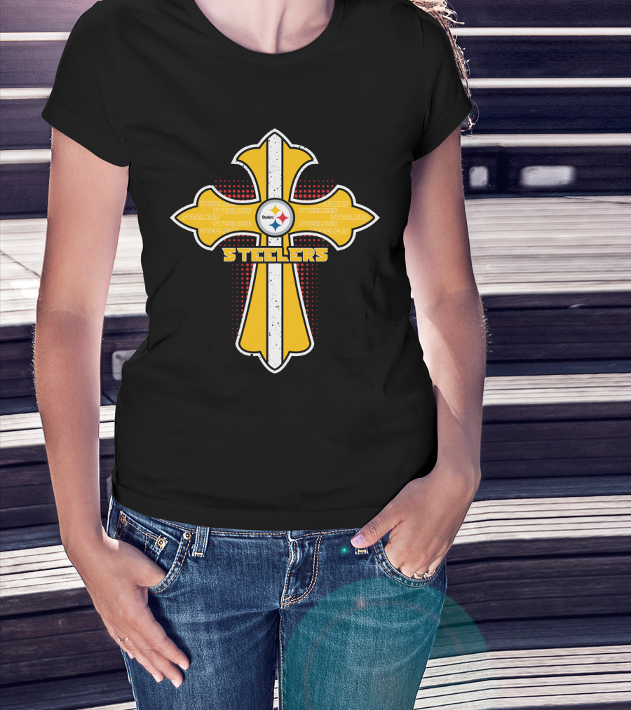 Steelers Fans Cross Featuring Pittsburgh Team Logo And Jesus Theme T-Shirt