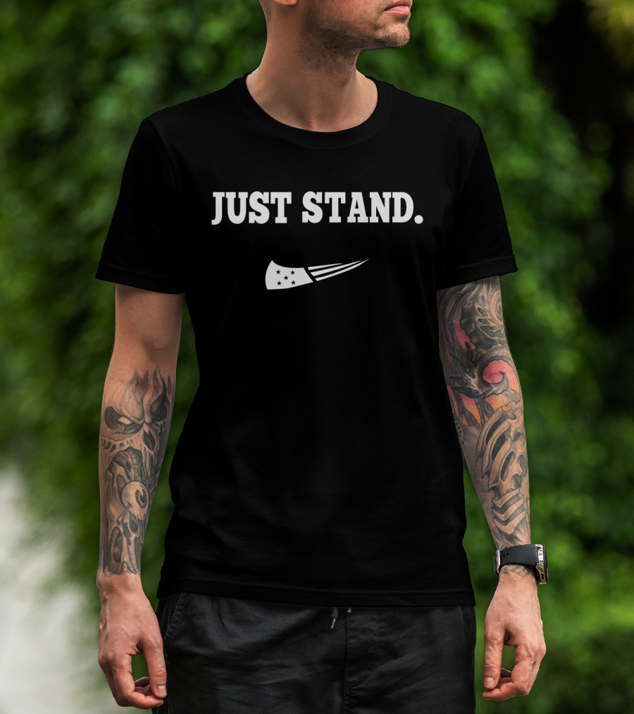 Just Stand Patriotic American Football Motif T-Shirt
