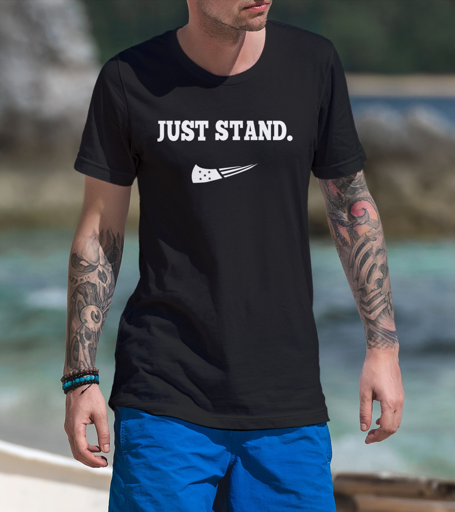 Just Stand Patriotic American Football Motif T-Shirt